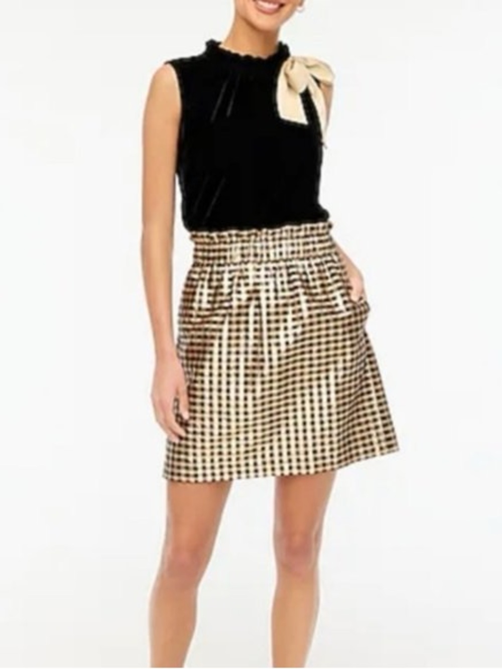 NWT J.Crew Factory Metallic Gingham Pull-on Mini Skirt Size Medium